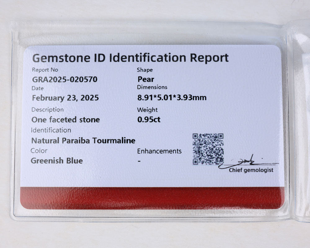 Certifierad Paraiba Turmalin 0,95 ct
