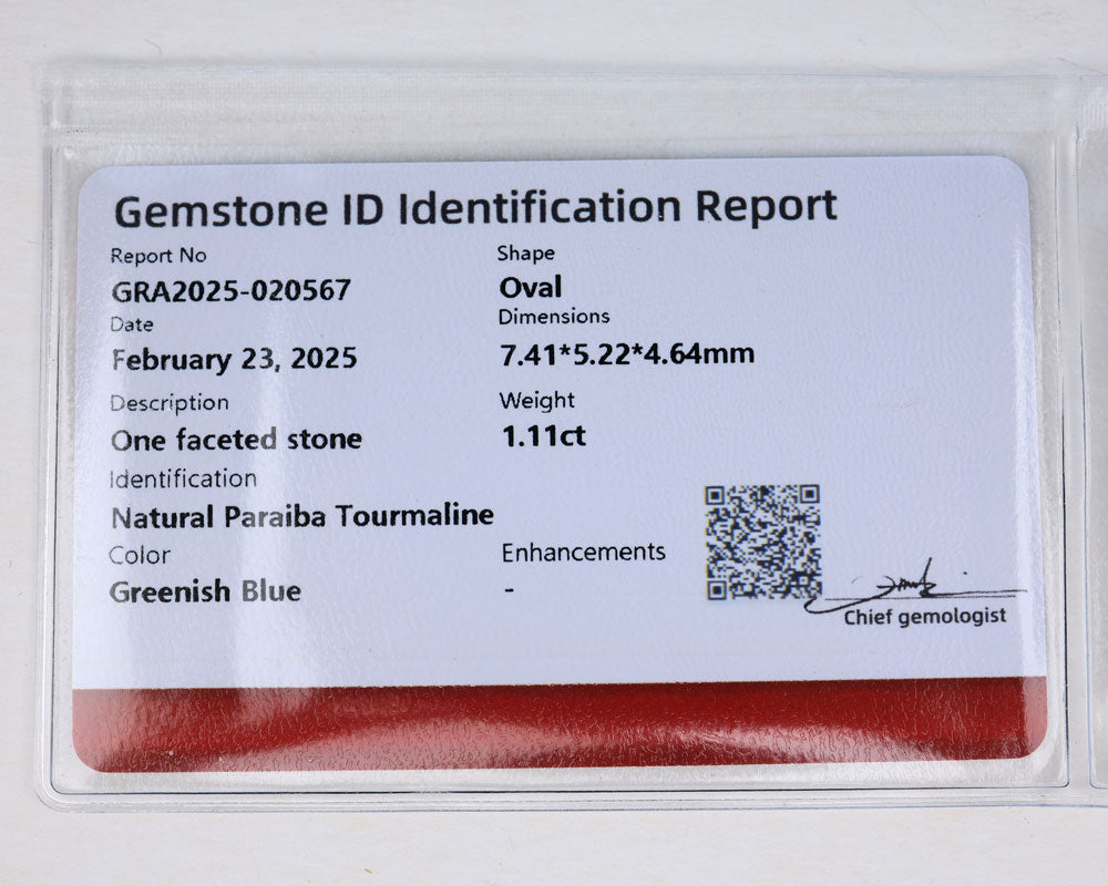 Paraiba Turmalin 1.11 ct certifierad