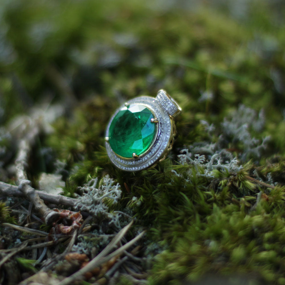 Bespoke Diamond encrusted Emerald pendant