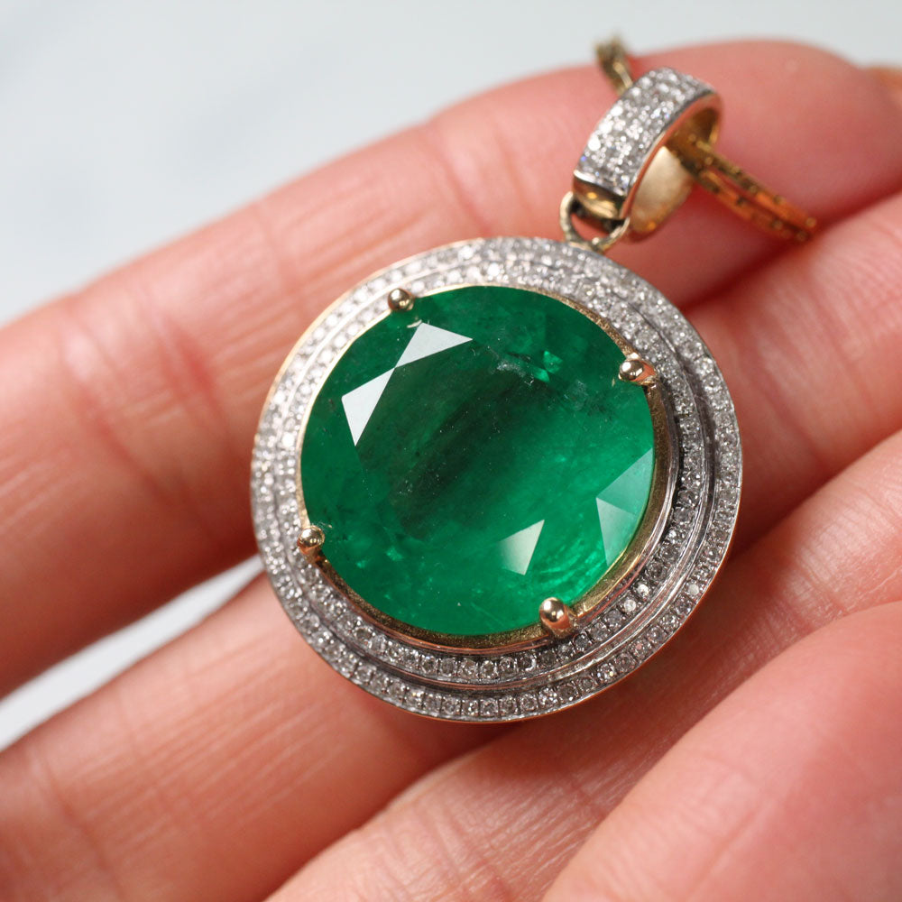 Bespoke Diamond encrusted Emerald pendant