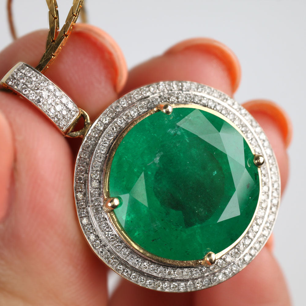 Bespoke Diamond encrusted Emerald pendant