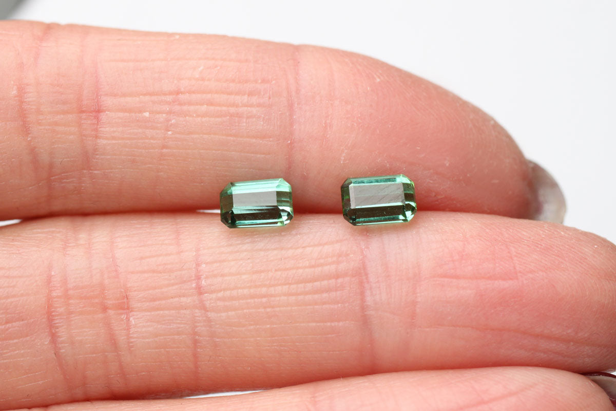 Green Tourmaline Emerald Cut 6x4 mm Pair