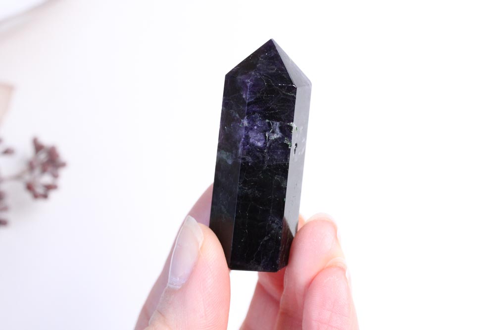 Fluorite Point Dark Purple + Green