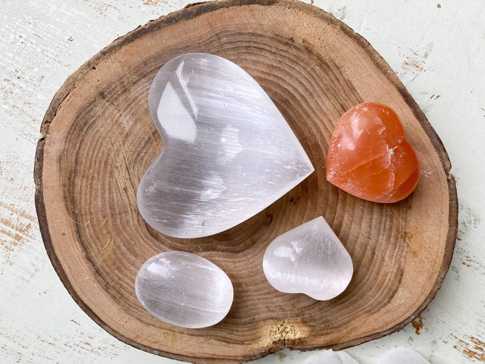 Selenite Hearts and Egg