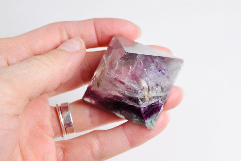 Fluorite Pyramid White-Purple-Green 4 cm