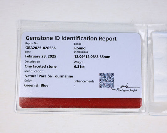 Paraiba Turmalin 6.31 ct certifierad 