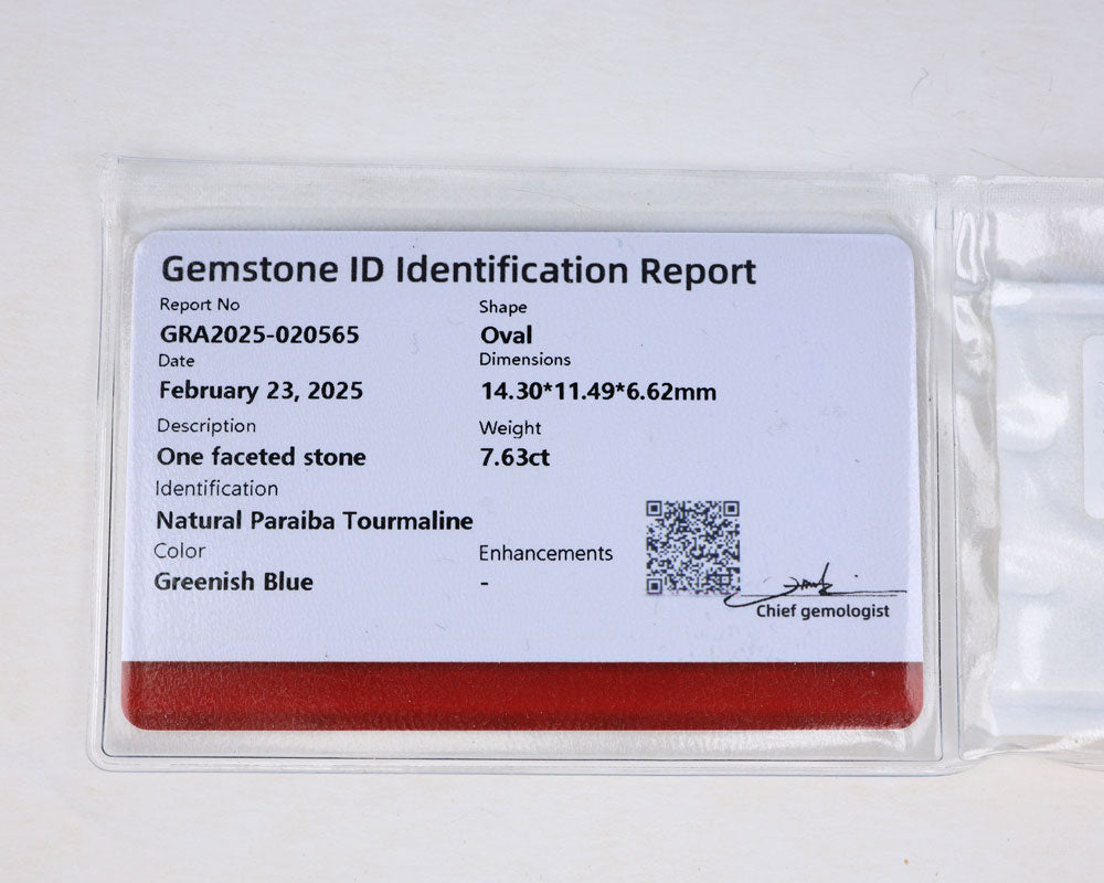 Paraiba Turmalin 7.63 ct certifierad 