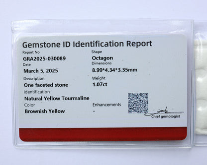 Certified Tourmaline 1.07 ct