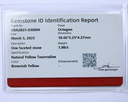 Certifierad turmalin 1,98 ct