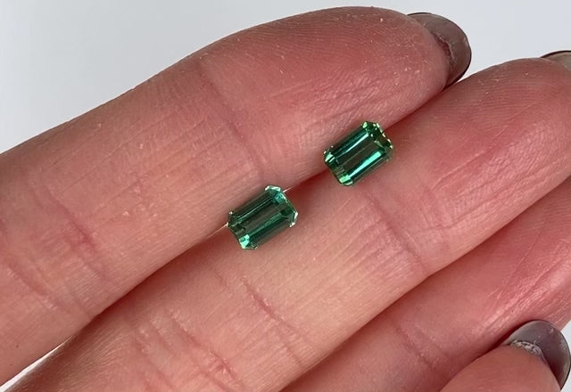 Green Tourmaline Emerald Cut 6x4 mm Pair