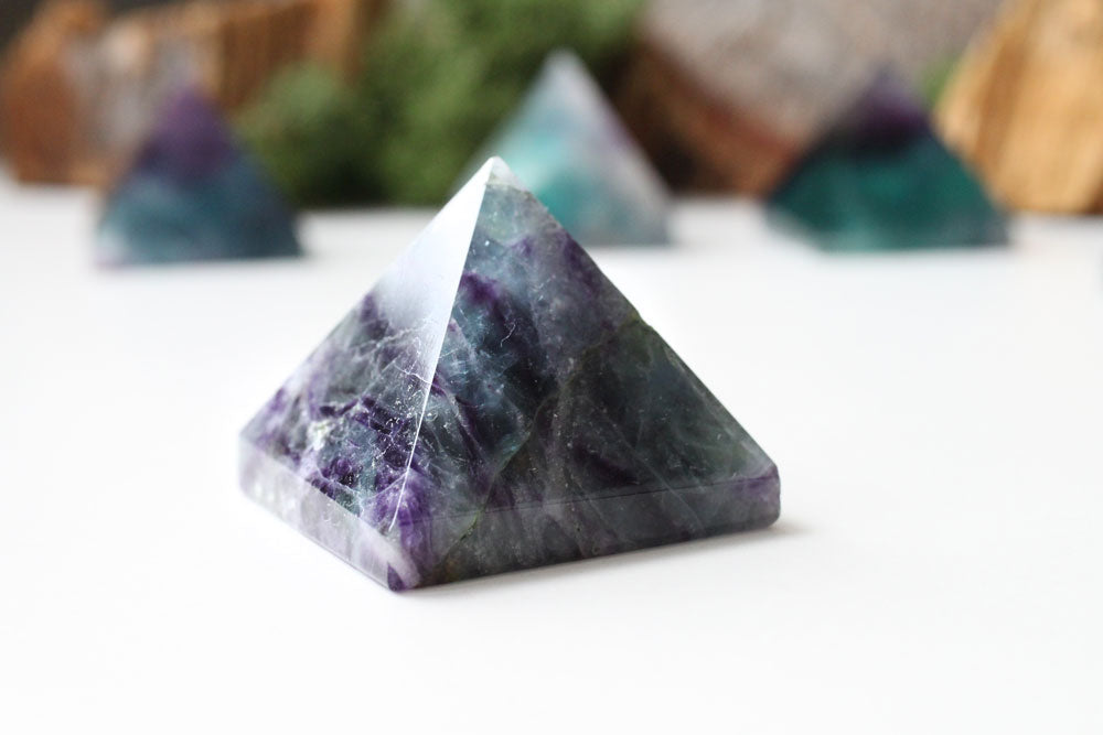 Fluorite Pyramid Purple-White-Green 4 cm