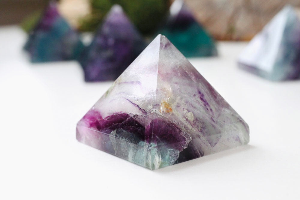 Fluorite Pyramid White-Purple-Green 4 cm